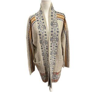 Lucky Brand Southwestern Cream Blue Gold Cardigan Womens Large  Boho Cotton